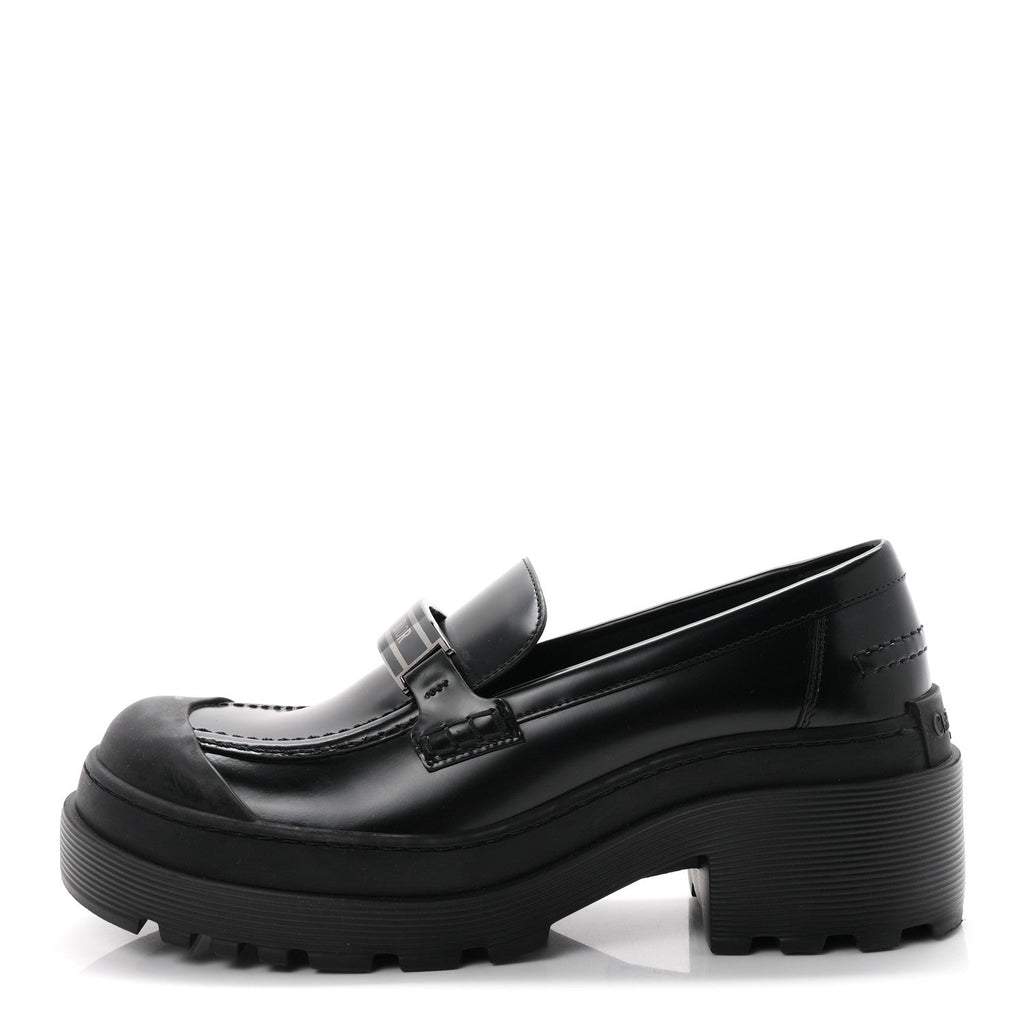 Brushed Calfskin Rubber Dior Code Cap Toe Lug Sole 35mm Loafers 39 Black