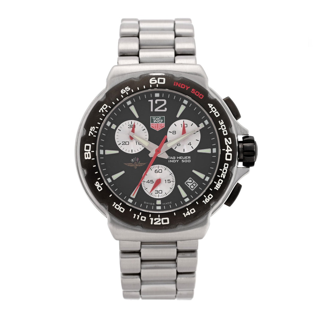 Stainless Steel 41mm Formula 1 Indy 500 Chronograph Quartz Watch Black CAC111A
