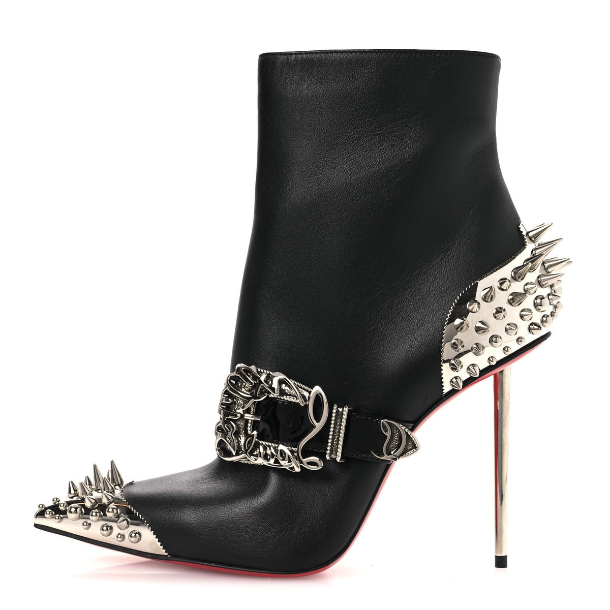 Calfskin Spiked Womenphis Pic Booty 100 Ankle Boots 38.5 Black