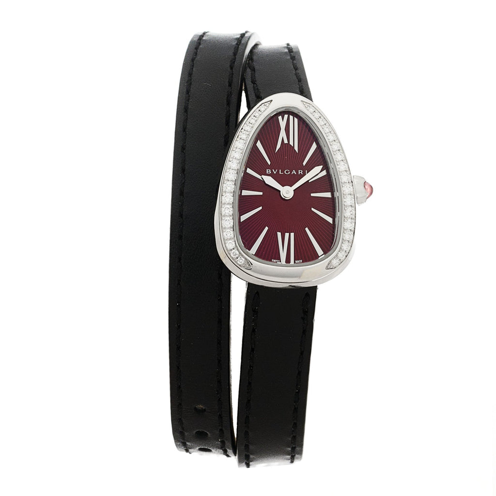 Stainless Steel Calfskin Diamond Bezel 27mm Serpenti Double Wrap Quartz Watch Red