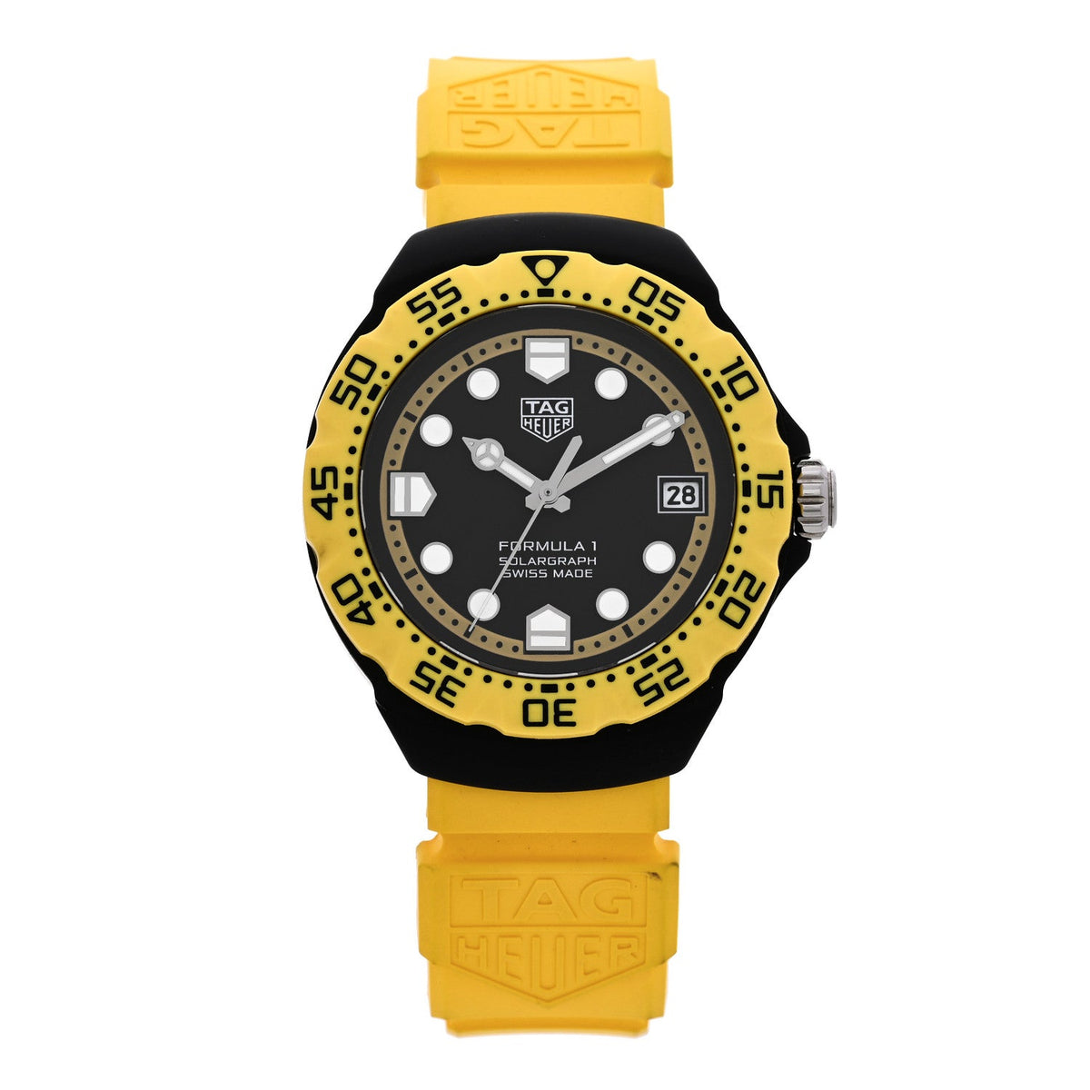 DLC Stainless Steel Rubber 38mm Formula 1 Solargraph Quartz Watch Black Yellow WBY1117