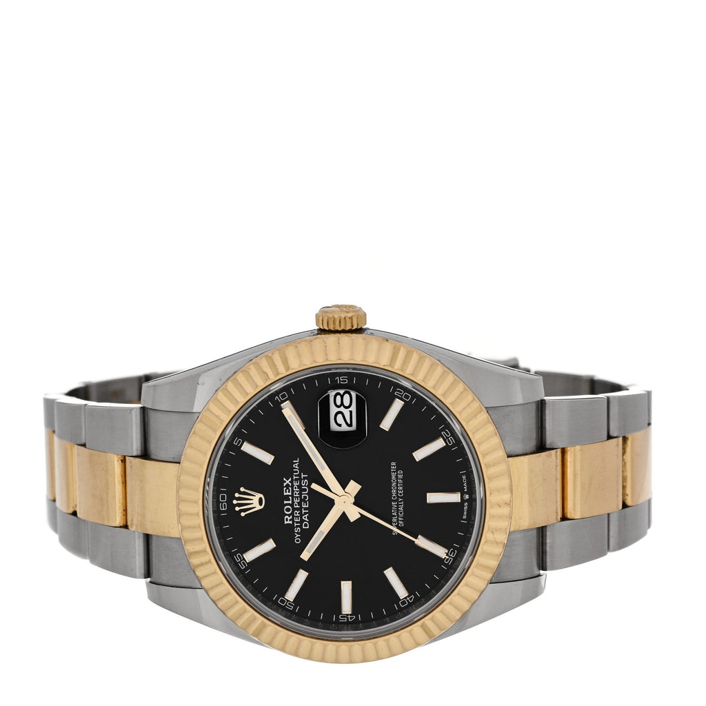 Stainless Steel 18K Yellow Gold 41mm Oyster Perpetual Datejust Watch Black 126333
