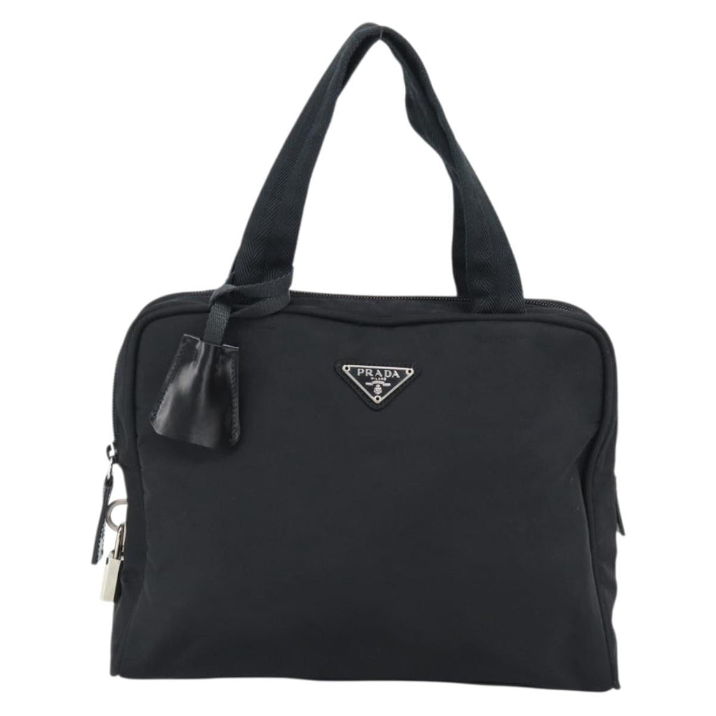 PRADA Hand Bag Nylon Black Silver Auth 174539