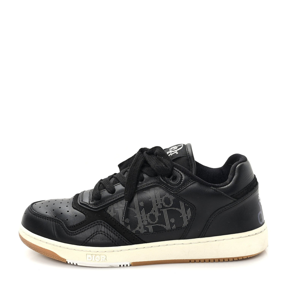 Smooth Calfskin Oblique Perforated Mens B27 Low Top Sneakers 39 Black Grey