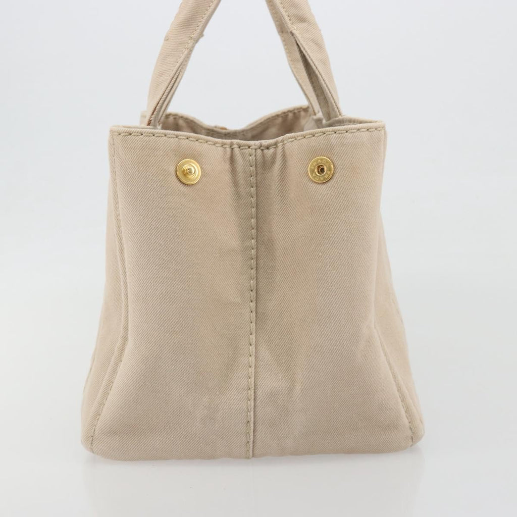 PRADA Canapa MM Hand Bag Canvas Beige Gold Auth 196635A