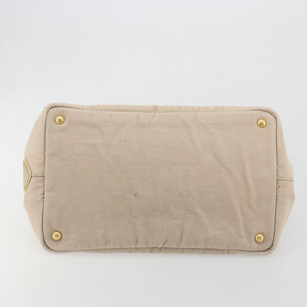 PRADA Canapa MM Hand Bag Canvas Beige Gold Auth 196635A