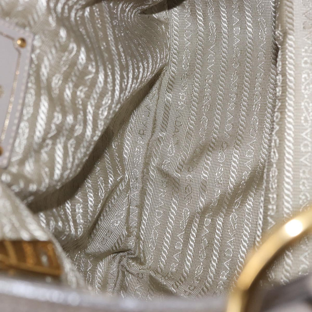 PRADA Shoulder Bag Leather Beige Gold Auth 196638V