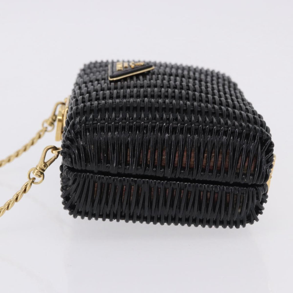 PRADA Chain Shoulder Bag Rattan Black Gold Auth 197136M