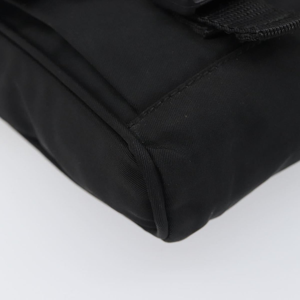 PRADA Shoulder Pouch Nylon Black Silver Auth 197869
