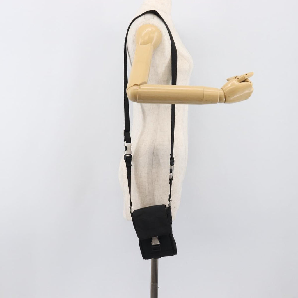 PRADA Shoulder Pouch Nylon Black Silver Auth 197869