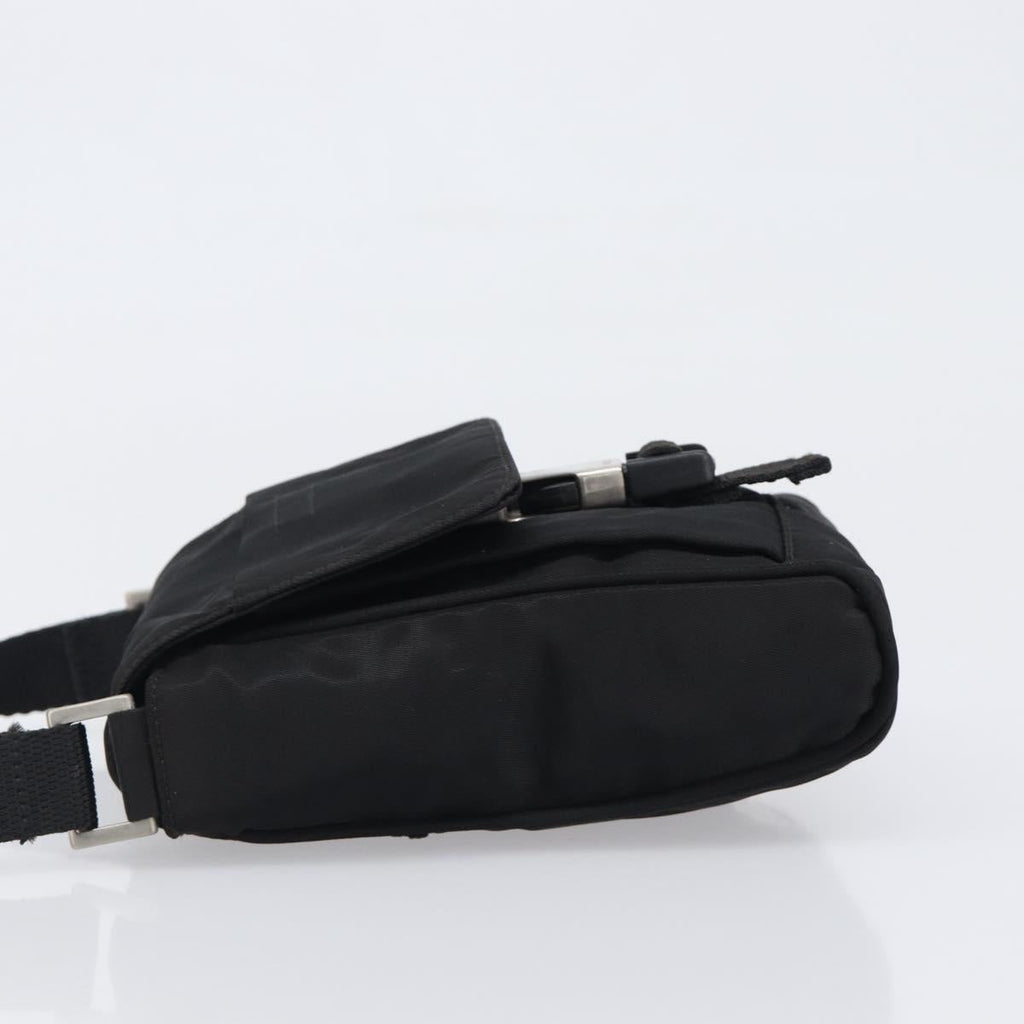 PRADA Shoulder Pouch Nylon Black Silver Auth 197869