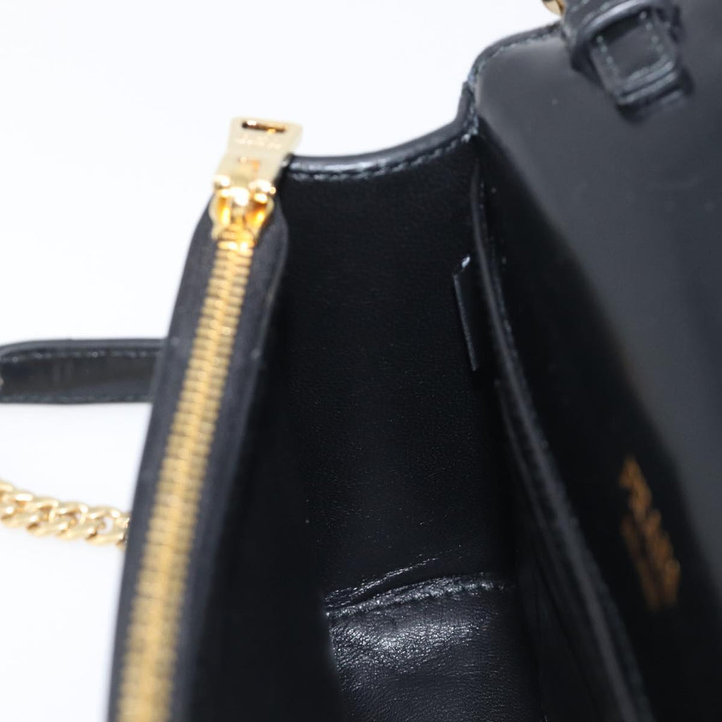 PRADA Chain Shoulder Bag Leather Black Gold Auth 199037SAM