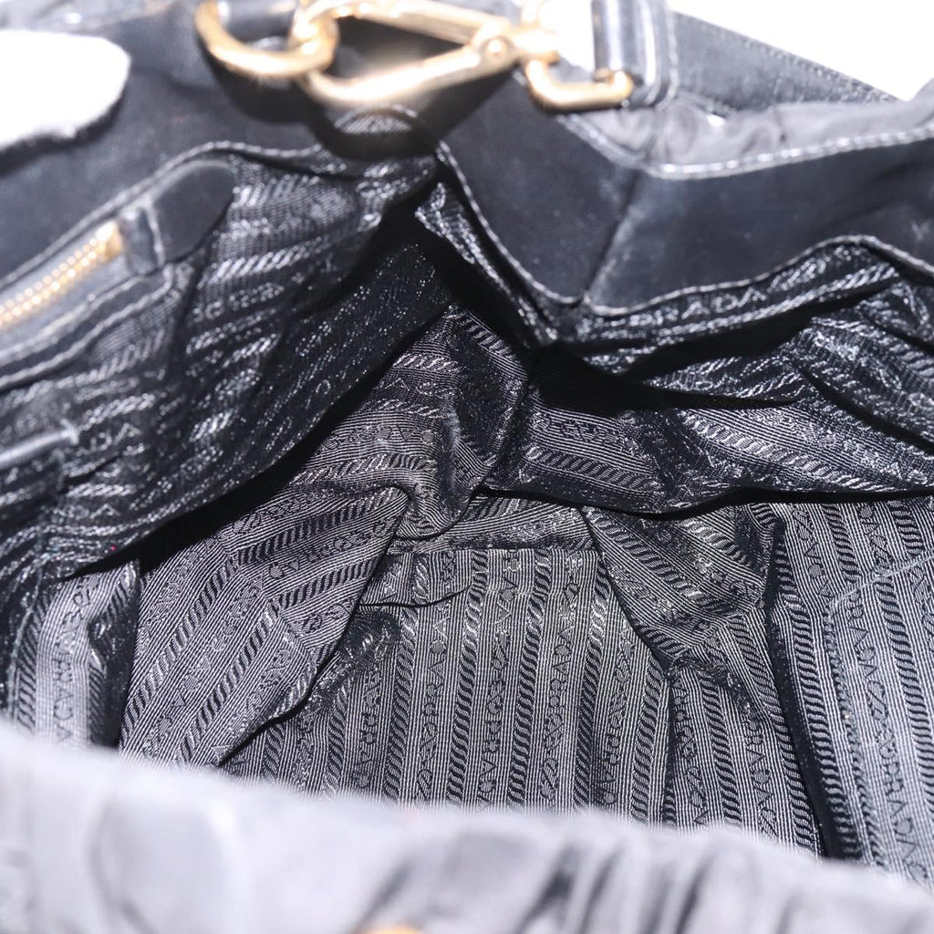 PRADA Gathered Hand Bag Nylon 2way Black Gold Auth 199147V