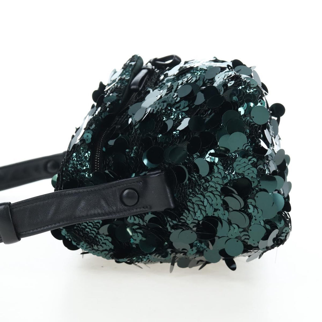 PRADA Shoulder Bag Sequin Green Silver Auth 199336SM