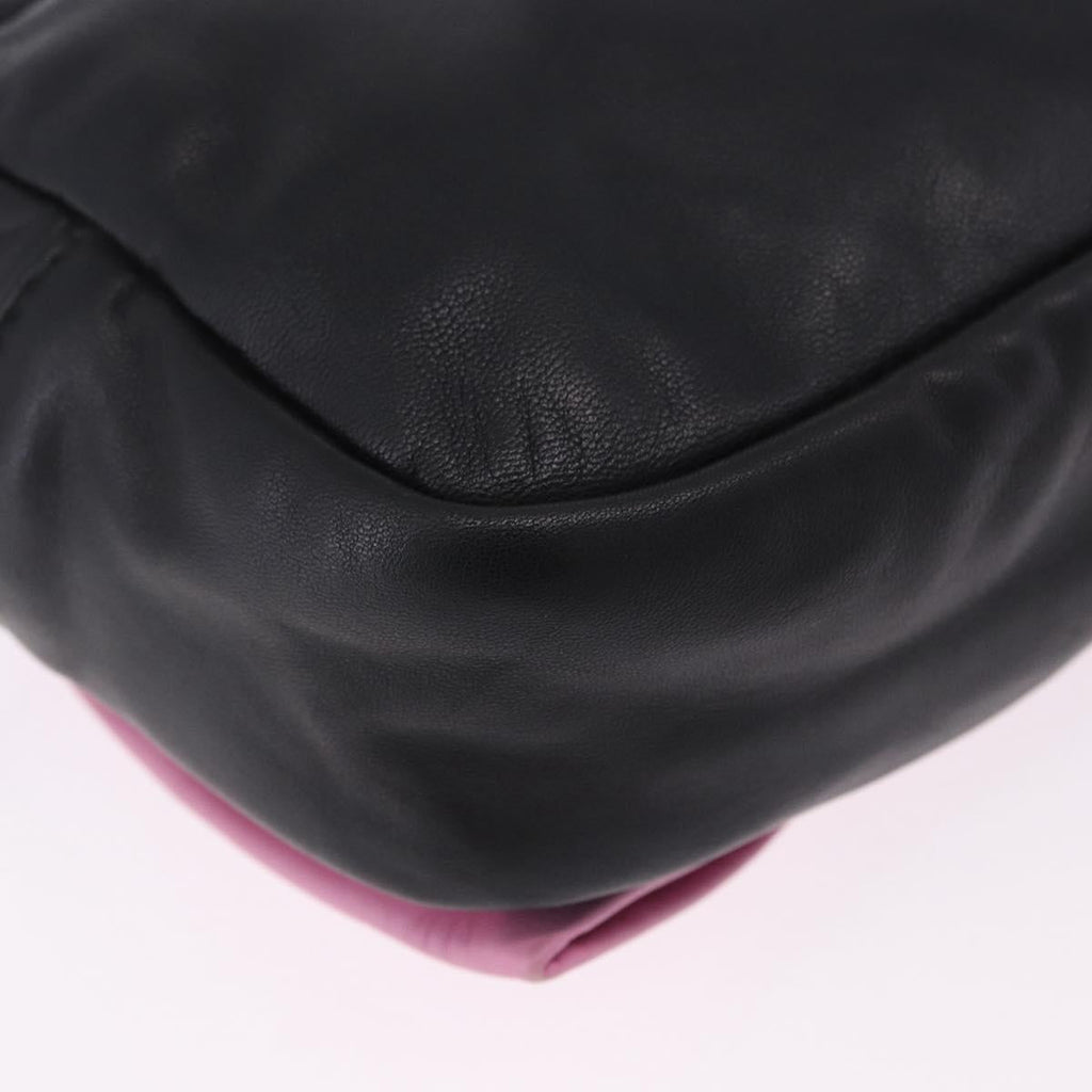 PRADA Ribbon Shoulder Bag Leather Black Pink Auth 199439V