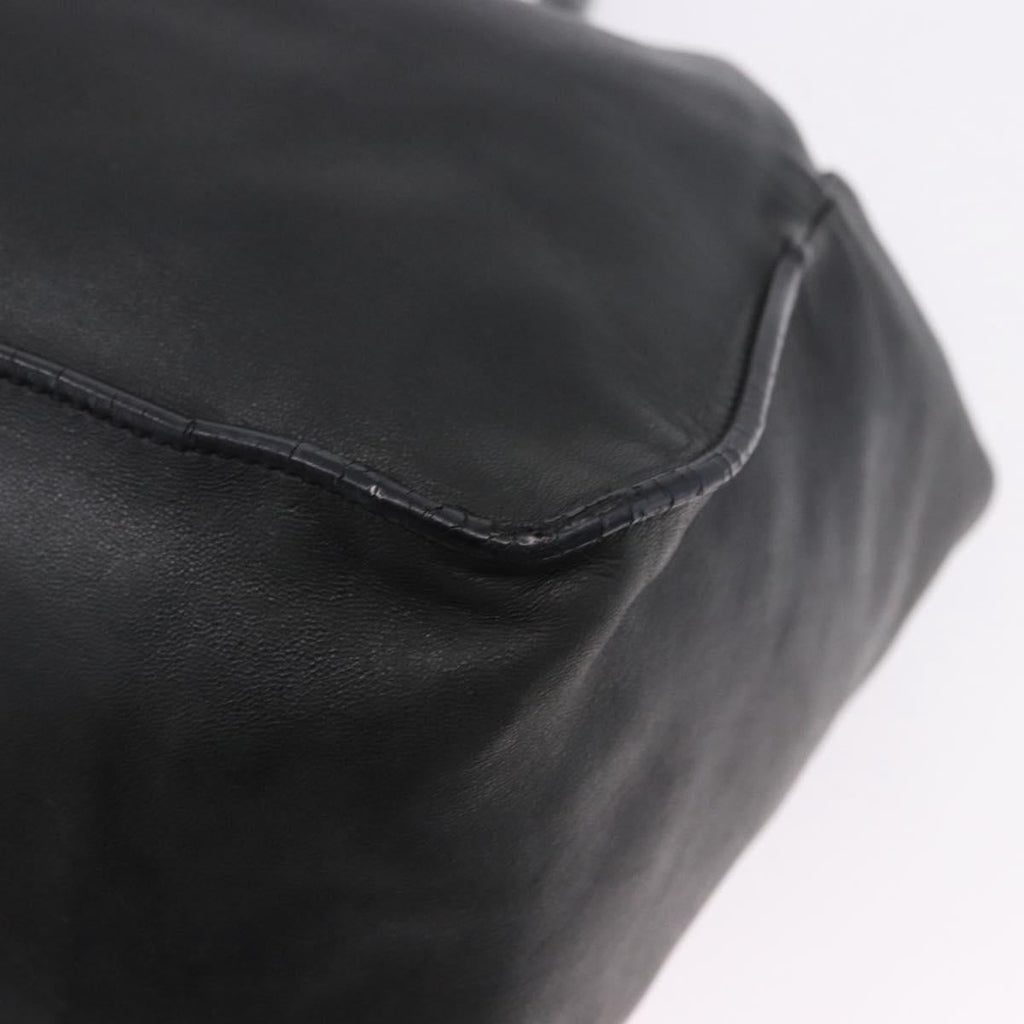 PRADA Tote Bag Leather Black Silver Auth 199442V