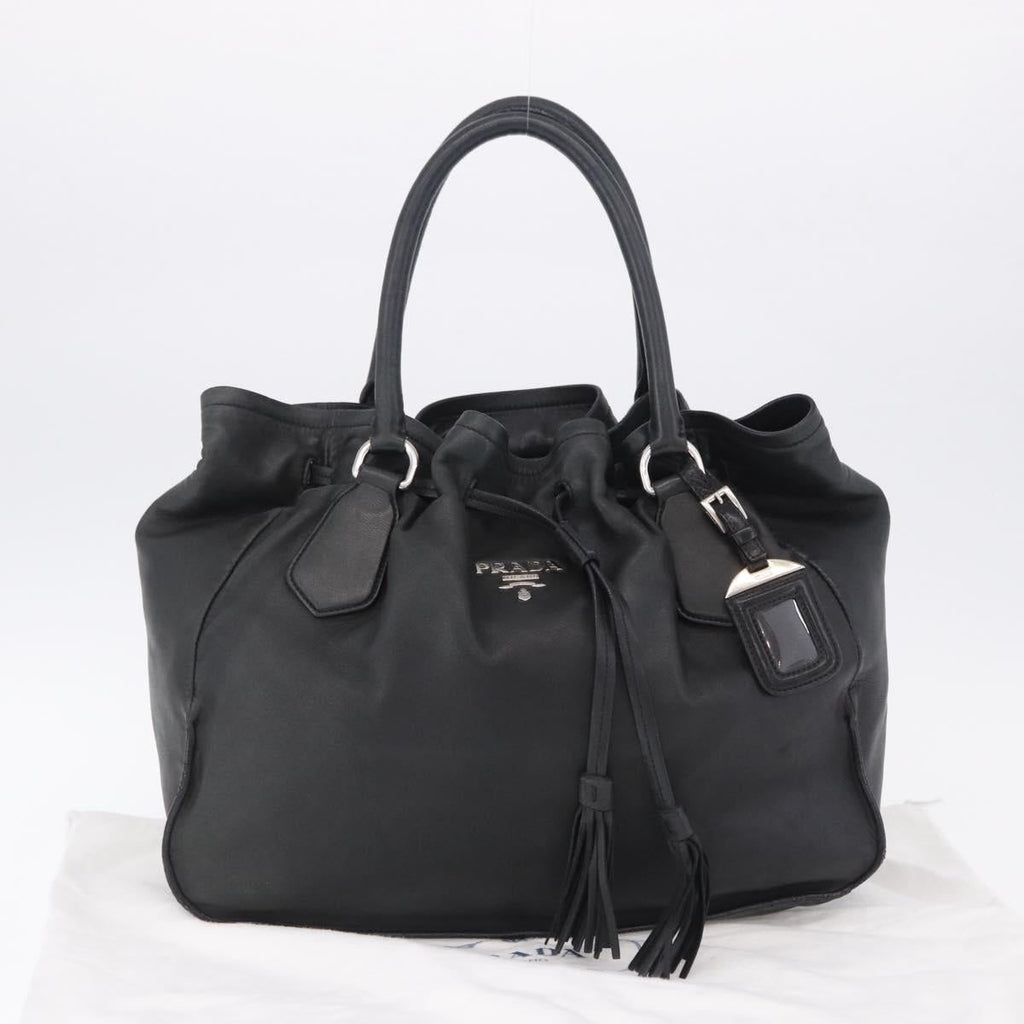PRADA Tote Bag Leather Black Silver Auth 199442V