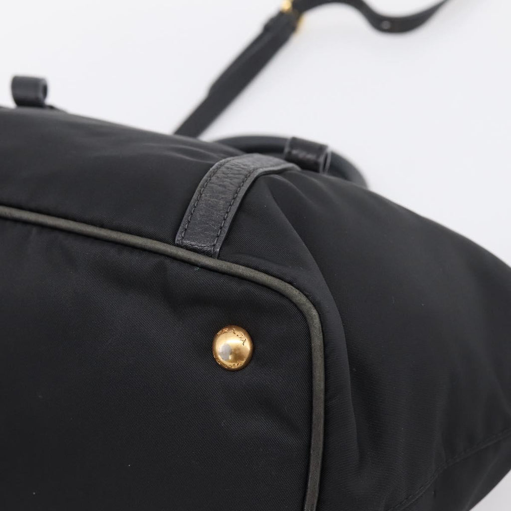 PRADA Hand Bag Nylon Leather 2way Black Gold Auth 199485A