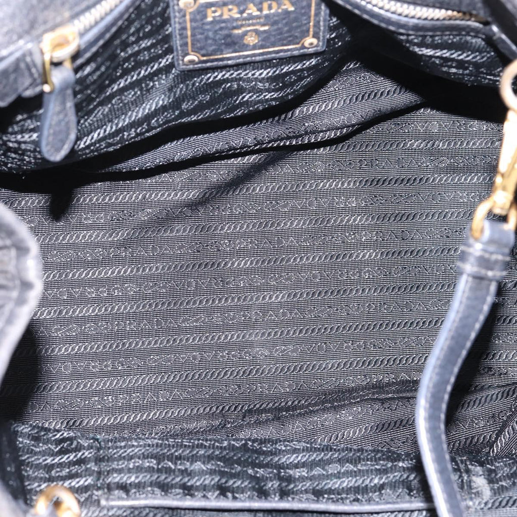 PRADA Hand Bag Nylon Leather 2way Black Gold Auth 199485A