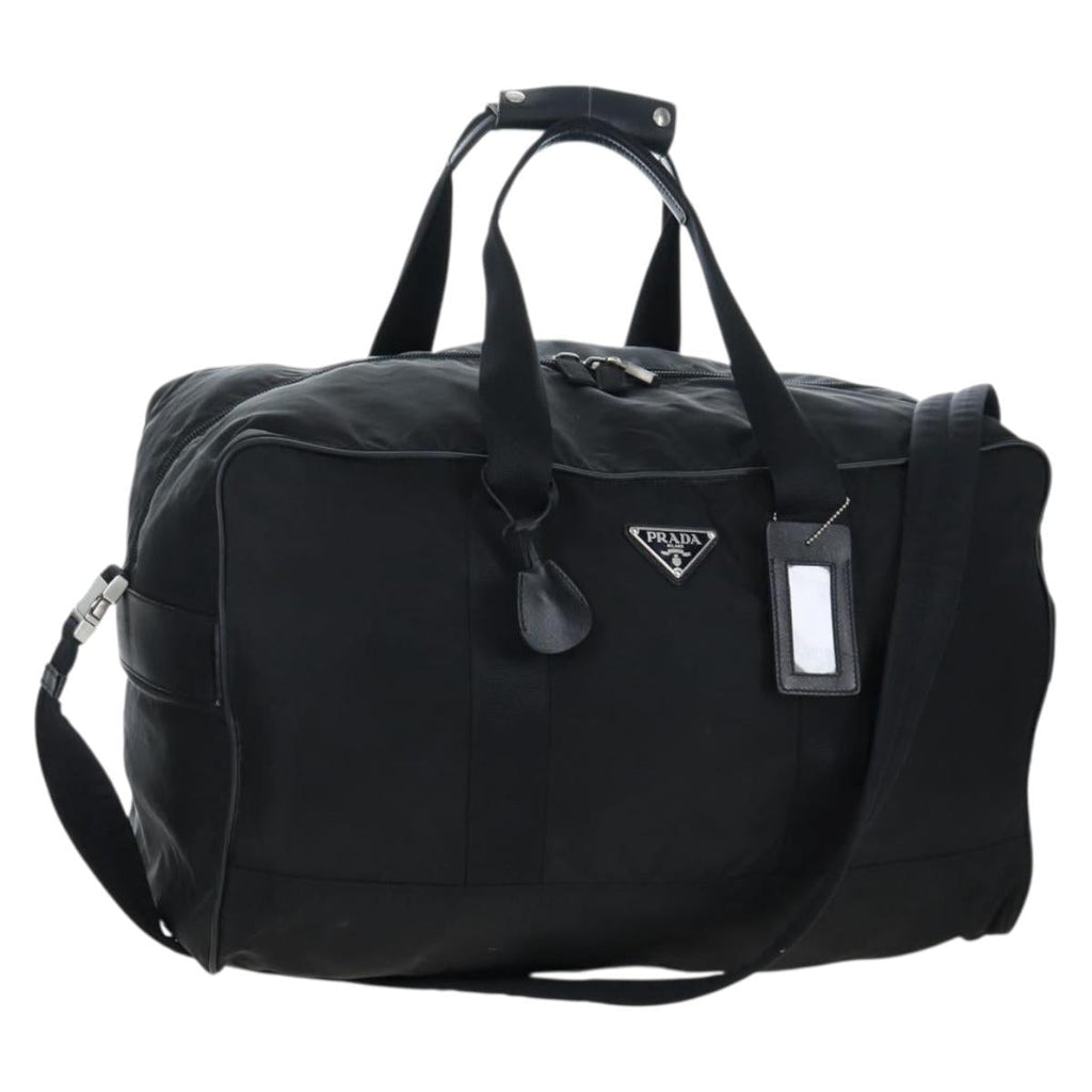 PRADA Boston Bag Nylon 2way Black Silver Auth 199801A