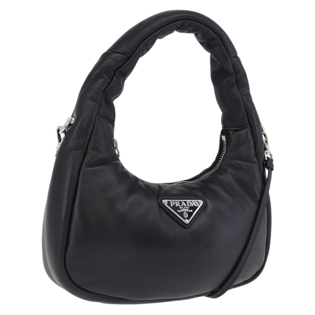 PRADA Hand Bag Soft Padded Nappa leather 2way Black Silver Auth 199964SAM