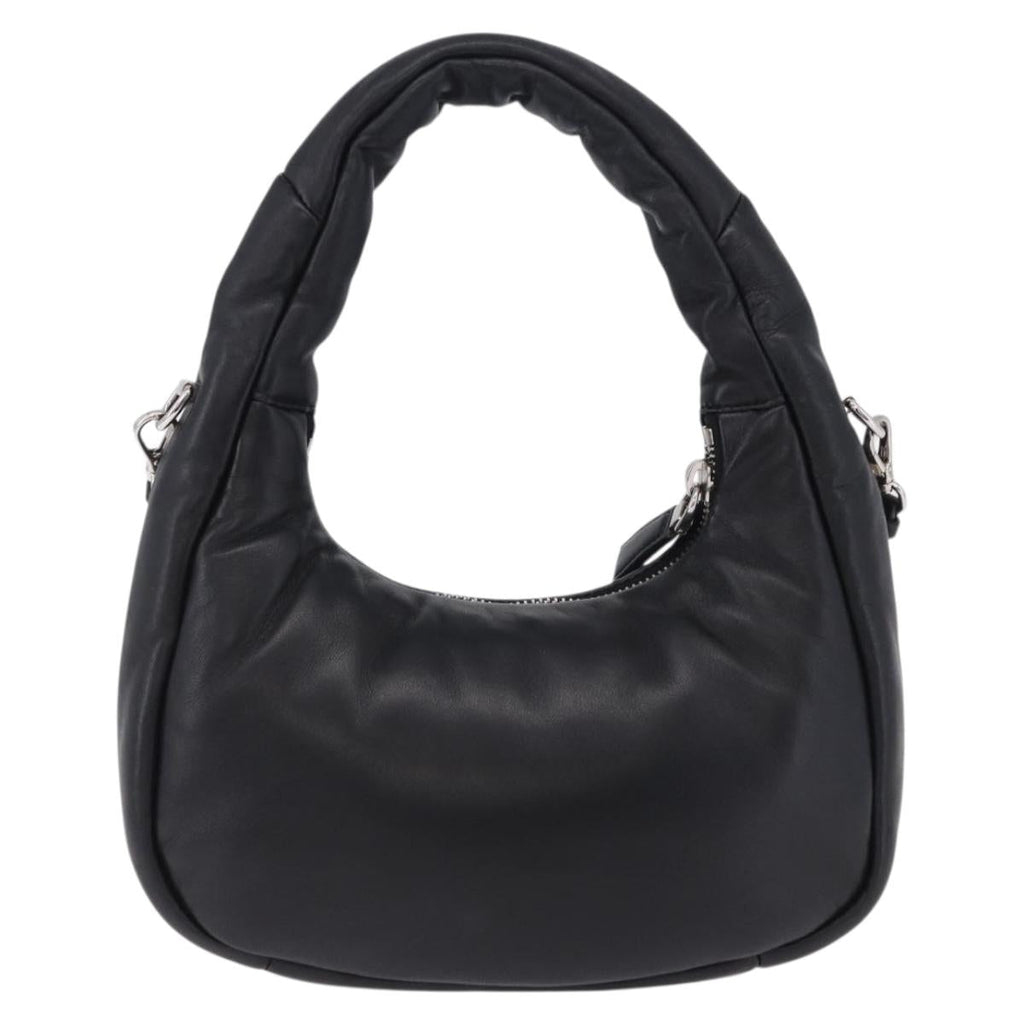 PRADA Hand Bag Soft Padded Nappa leather 2way Black Silver Auth 199964SAM