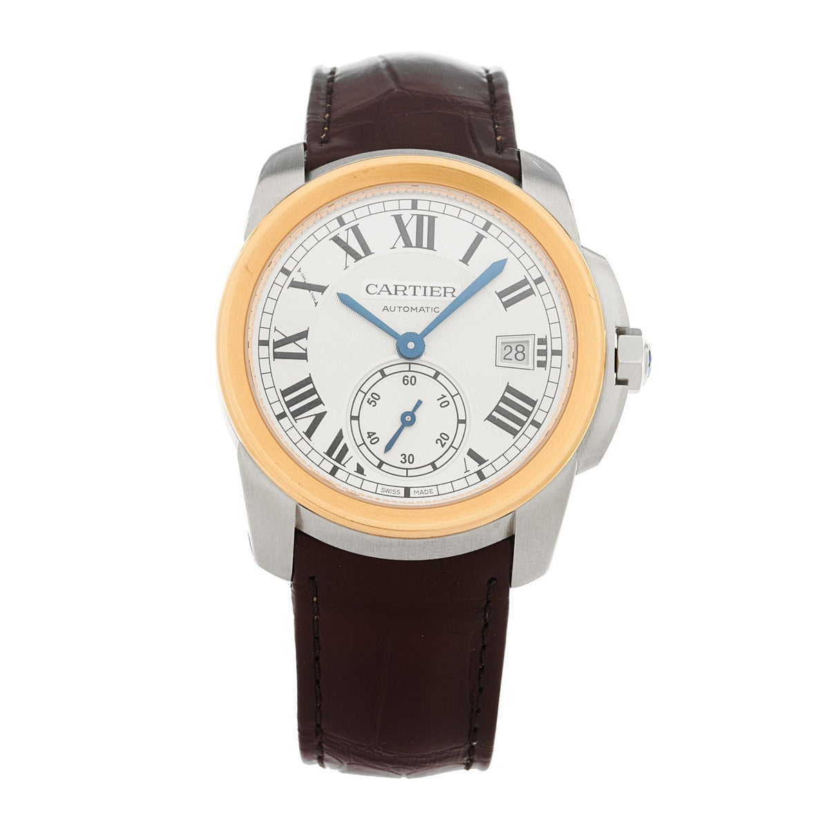 Stainless Steel 18K Pink Gold Alligator 42mm Calibre de Cartier Automatic Watch