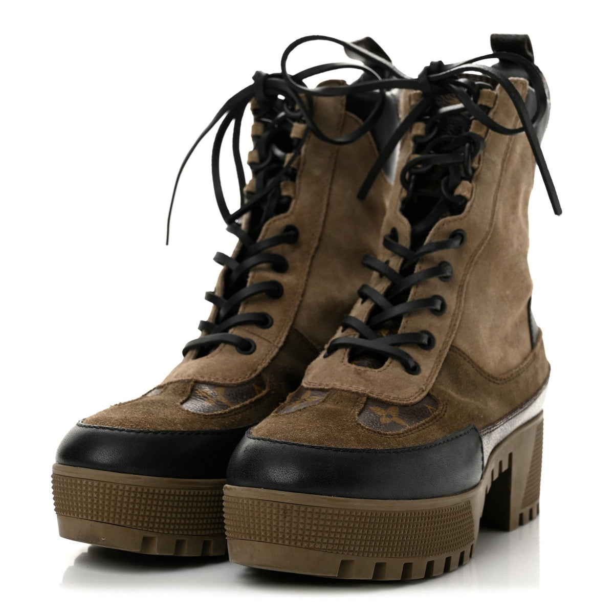 Suede Calfskin Monogram Laureate Platform Desert Boots 38 Taupe