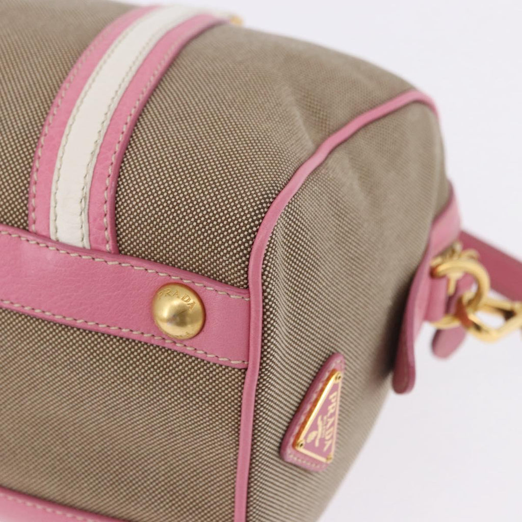 PRADA Hand Bag Jacquard 2way Beige Gold Auth 200074V