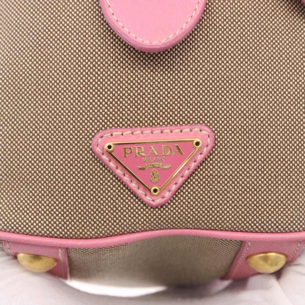 PRADA Hand Bag Jacquard 2way Beige Gold Auth 200074V