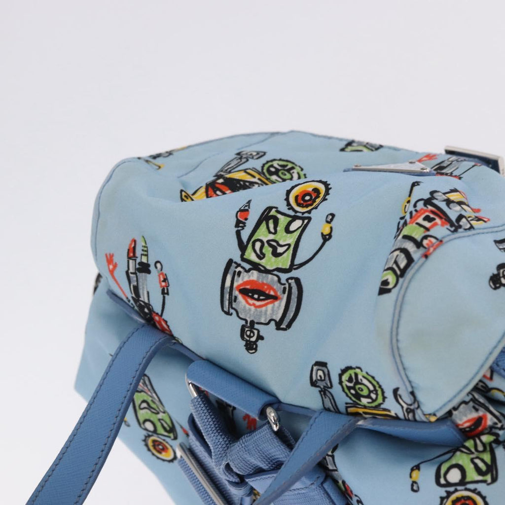 PRADA Backpack Nylon Light Blue Silver Auth 200461