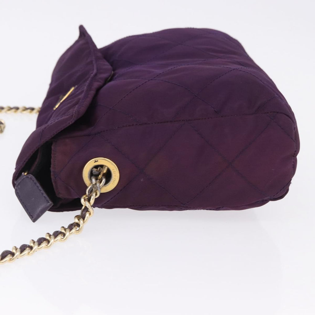 PRADA Chain Shoulder Bag Nylon Purple Gold Auth 200535