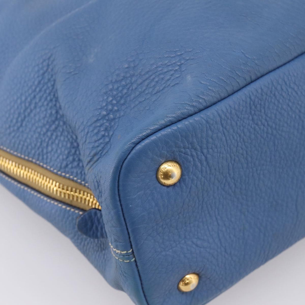 PRADA Tote Bag Vittero Dino Leather Blue Gold Auth 200767V
