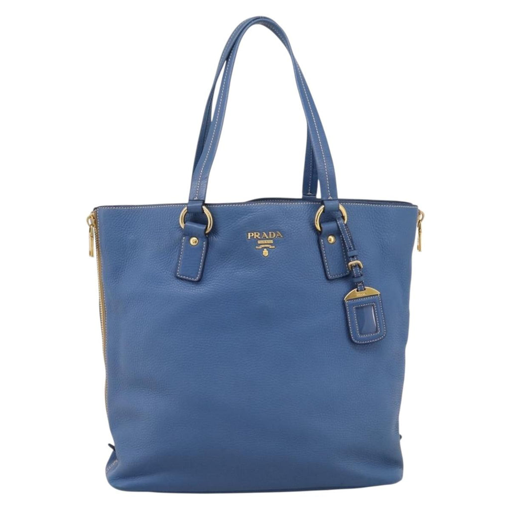 PRADA Tote Bag Vittero Dino Leather Blue Gold Auth 200767V