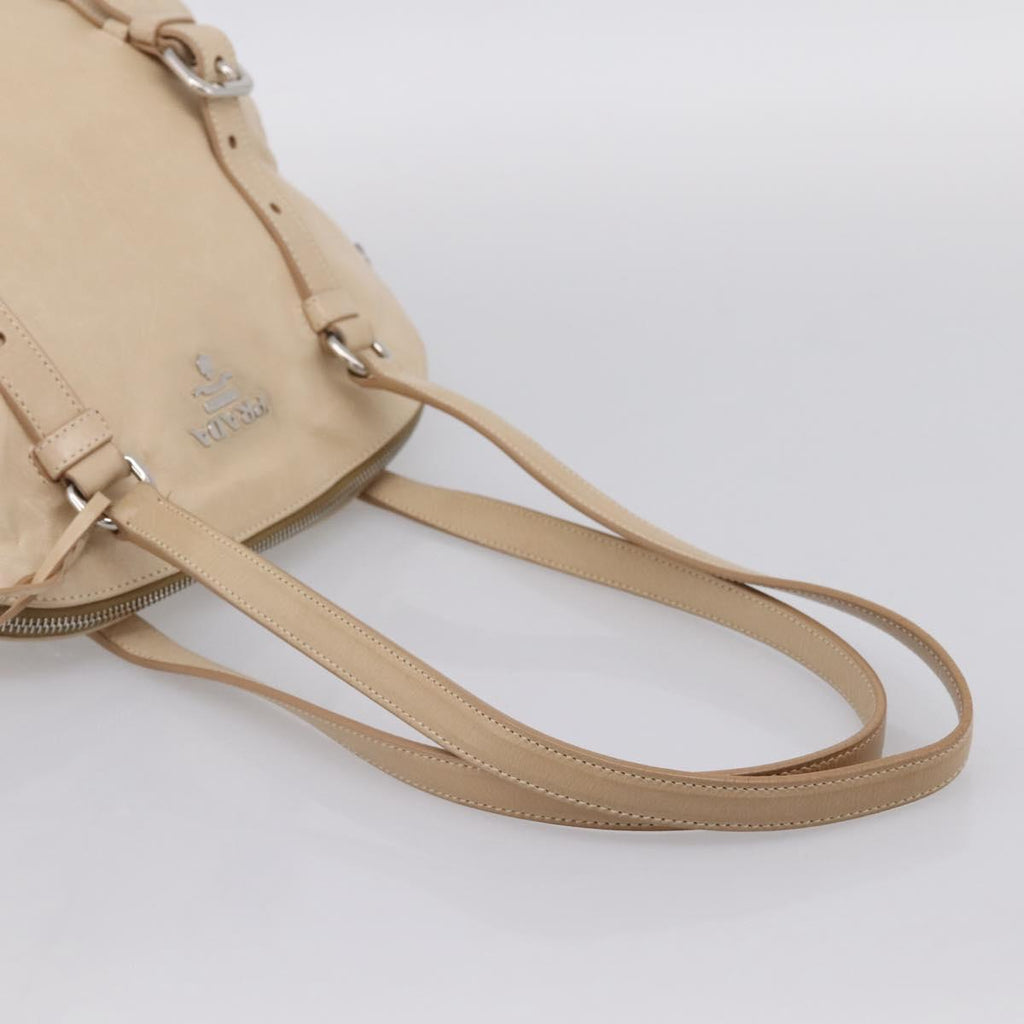 PRADA Shoulder Bag Leather Beige Silver Auth 200826V