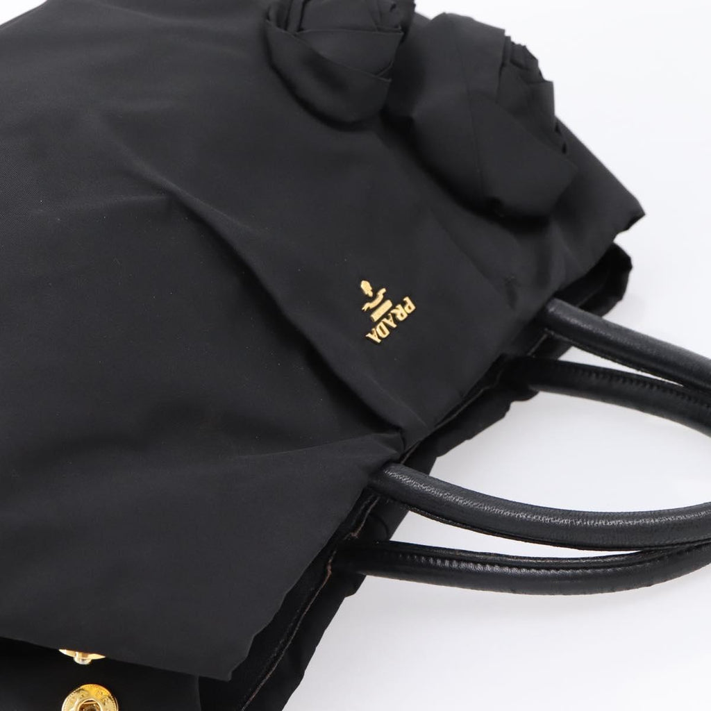 PRADA Hand Bag Nylon Black Gold Auth 201125V