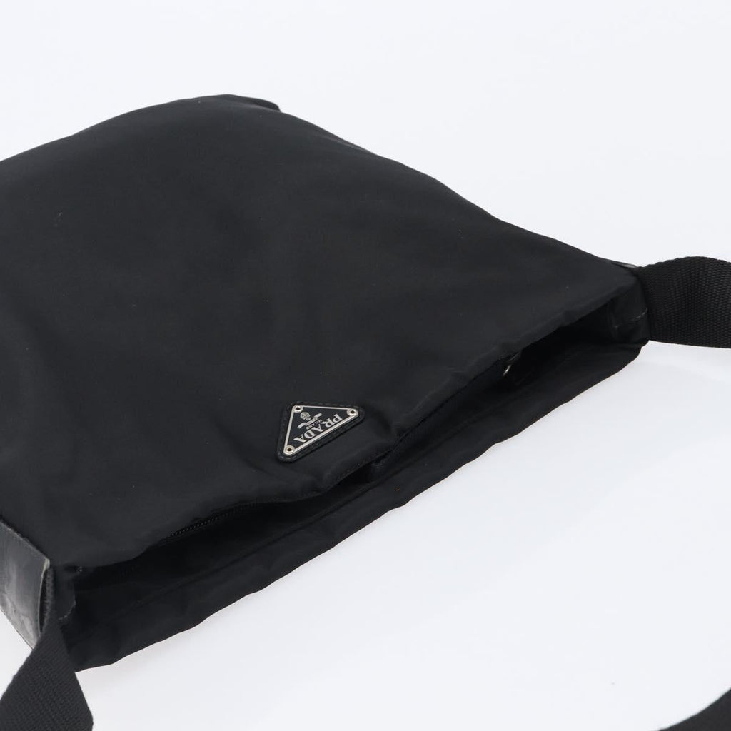 PRADA Shoulder Bag Nylon Black Silver Auth 201270