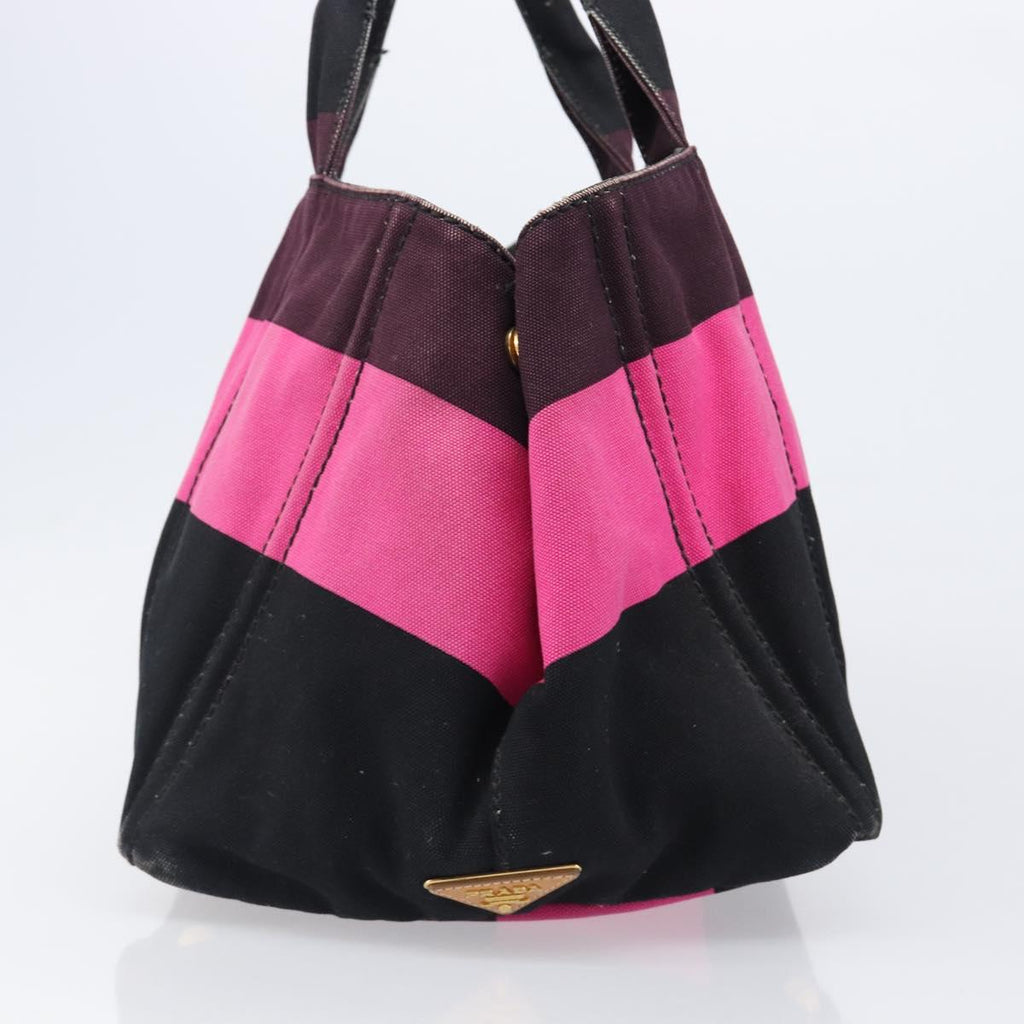 PRADA Canapa GM Hand Bag Canvas Black Pink Auth 201284
