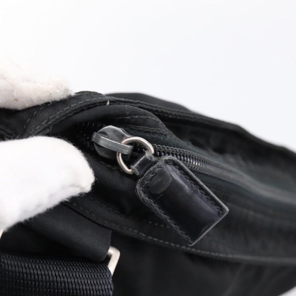 PRADA Shoulder Bag Nylon Black Silver Auth 201298