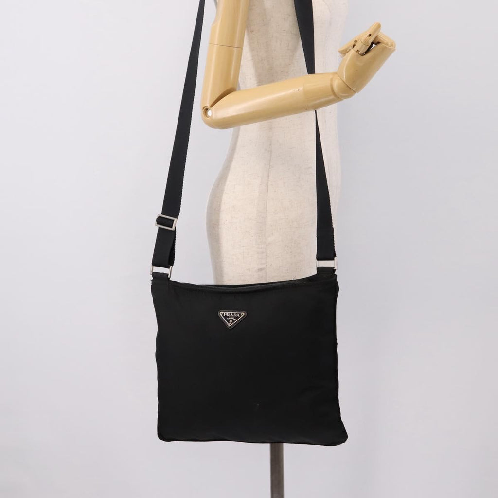 PRADA Shoulder Bag Nylon Black Silver Auth 201298