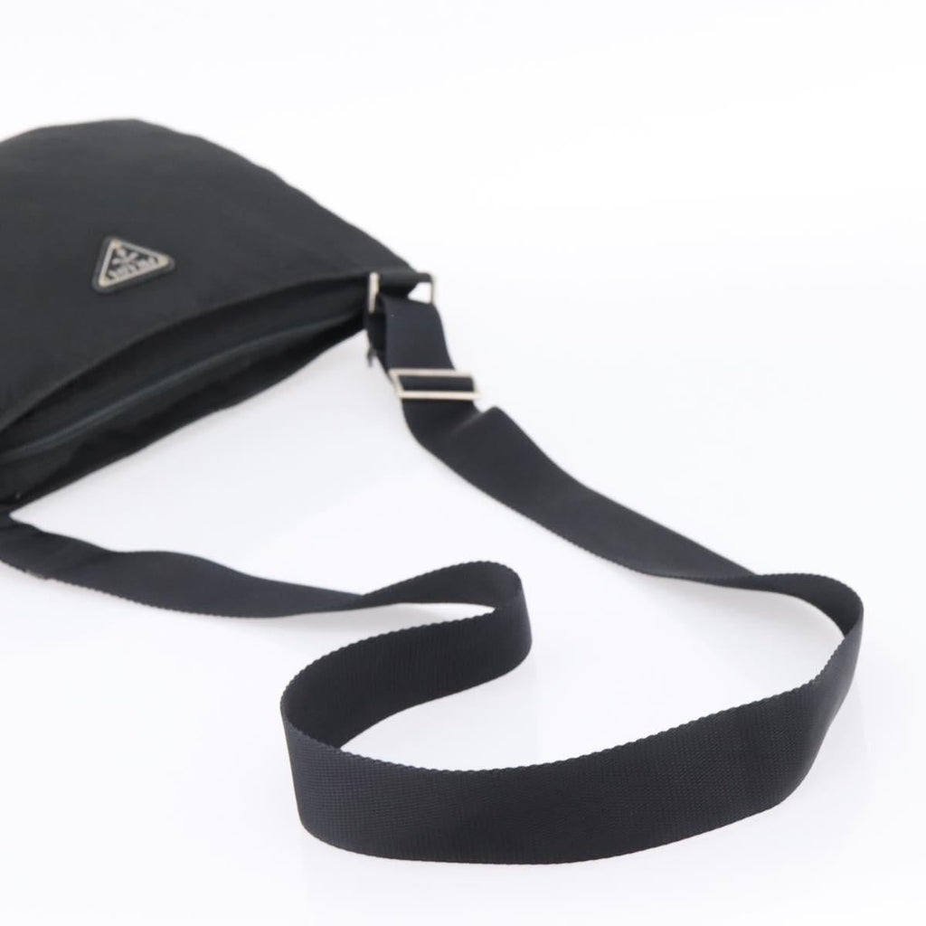 PRADA Shoulder Bag Nylon Black Silver Auth 201298