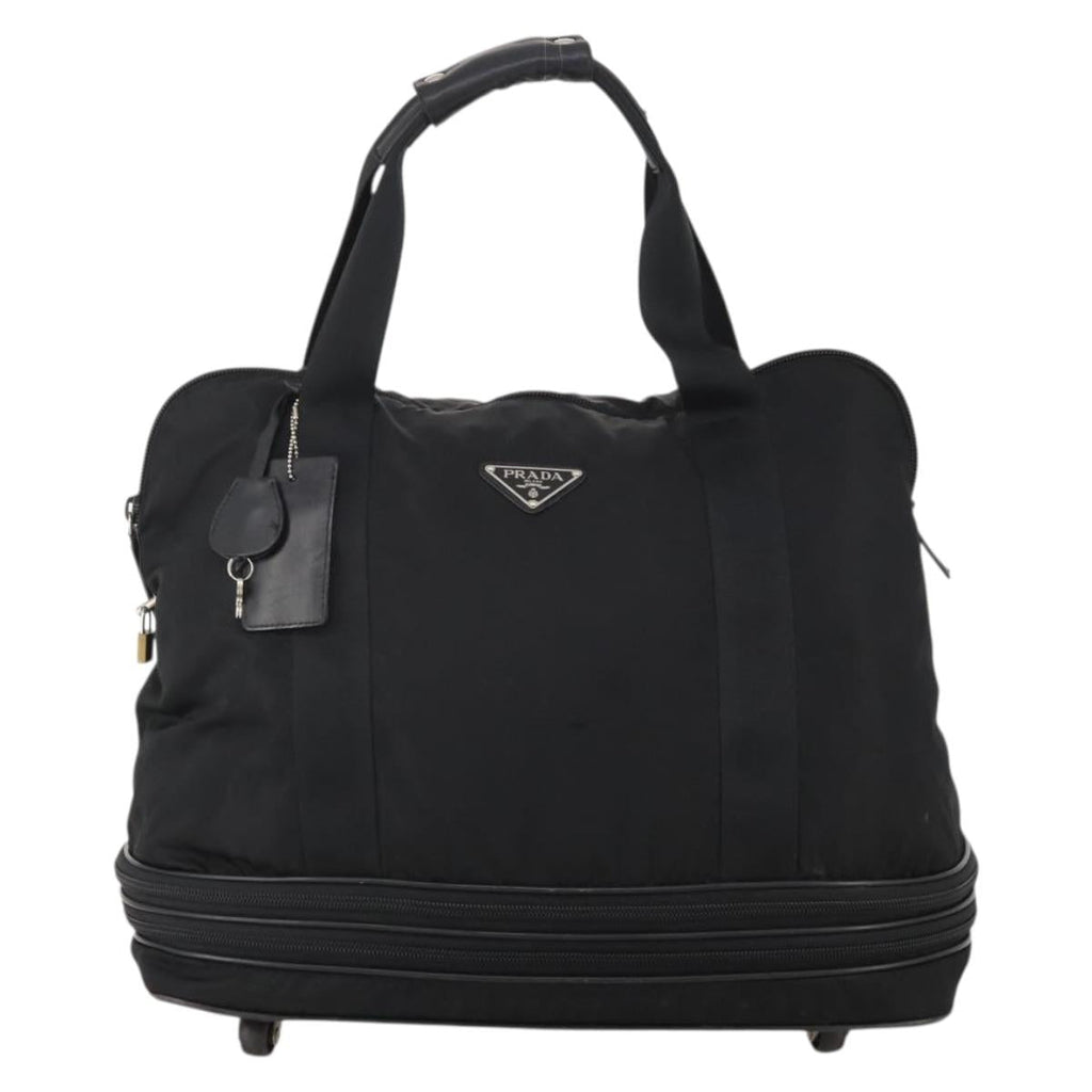 PRADA Boston Bag Nylon Black Silver Auth 201310