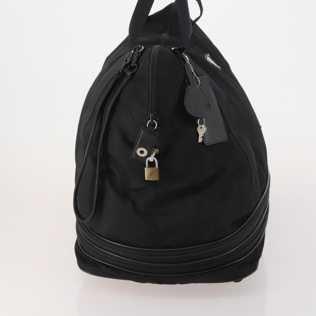 PRADA Boston Bag Nylon Black Silver Auth 201310