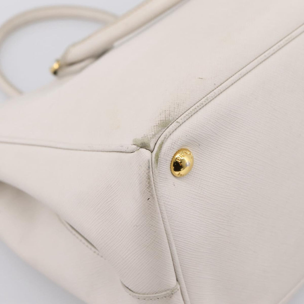 PRADA Galleria Hand Bag Saffiano leather White Gold Auth 201363