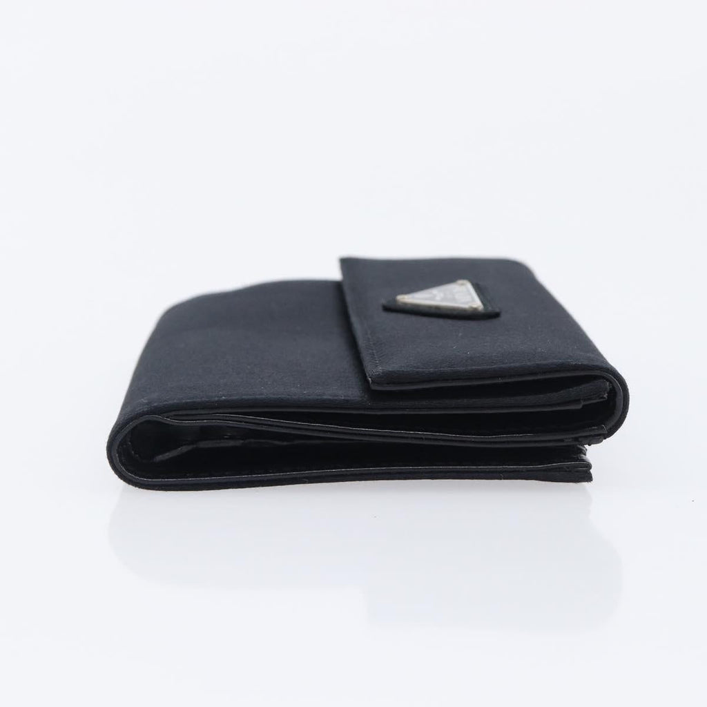 PRADA Wallet Satin Black Silver Auth 201549V