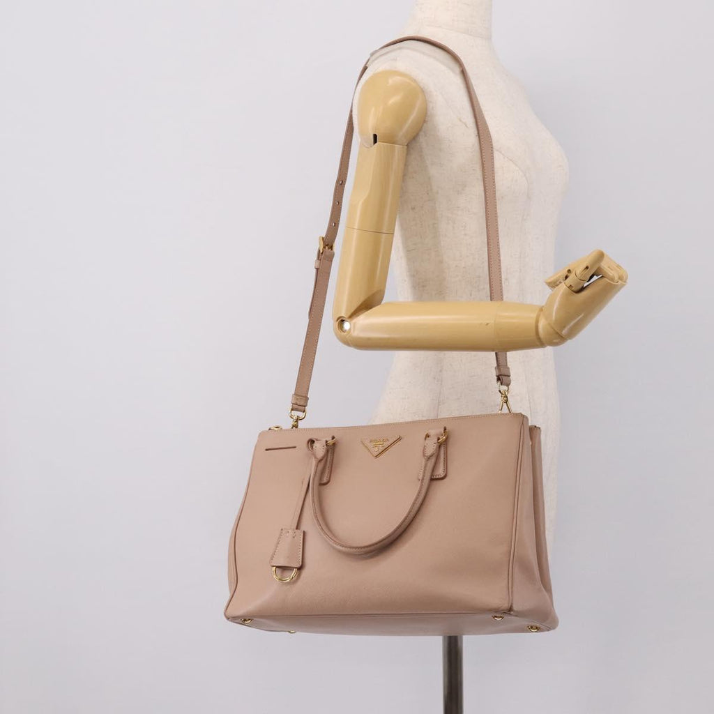 PRADA Galleria Hand Bag Saffiano 2way Pink Gold Tone Auth 202076V