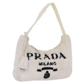 PRADA Hand Pouch Hand Bag pile White Silver Auth 202515A