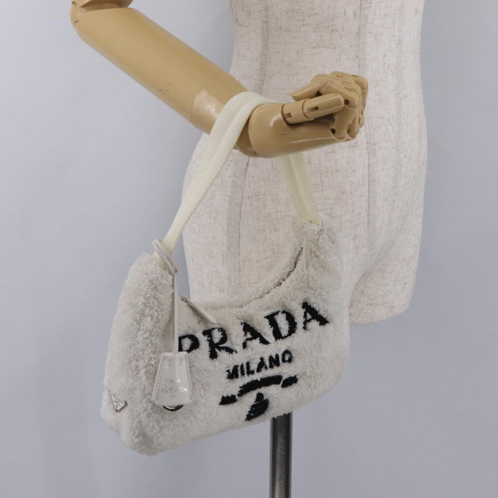 PRADA Hand Pouch Hand Bag pile White Silver Auth 202515A