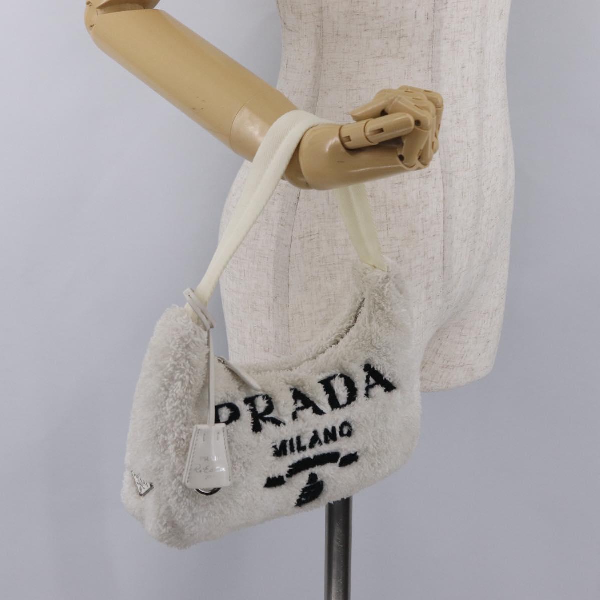 PRADA Hand Pouch Hand Bag pile White Silver Auth 202515A