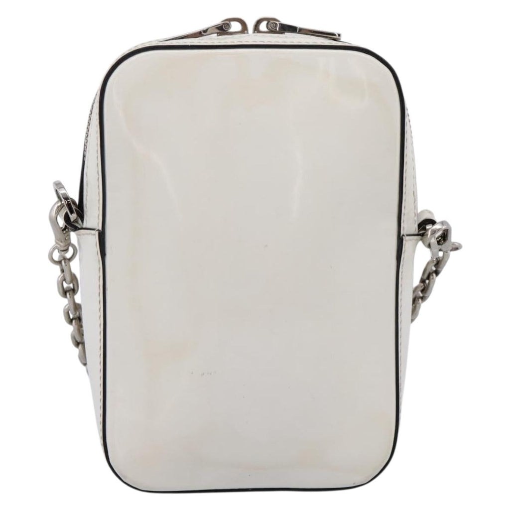 PRADA Chain Shoulder Bag Leather White Silver Auth 202662